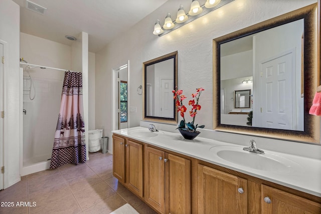 1970 Twin Pines Trl, Overgaard, AZ 85933 - bathroom featuring a shower stall, double vanity, and tile patterned floors