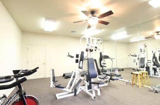 gym with ceiling fan