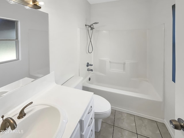 full bathroom with toilet, shower / bathing tub combination, vanity, and tile patterned floors