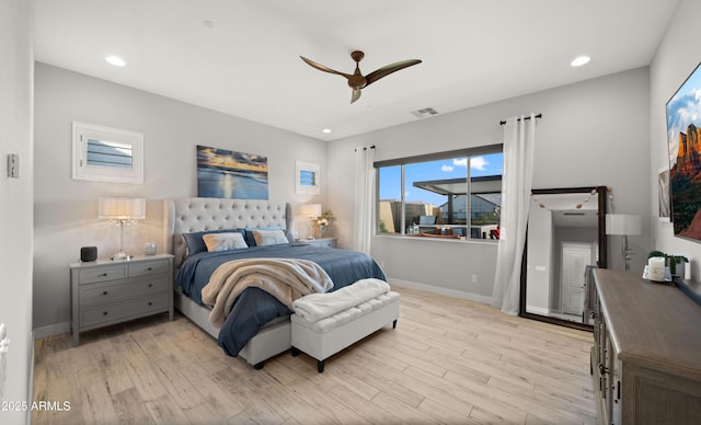 8149 E Jaeger St, Mesa, AZ 85207 - bedroom featuring light wood-style flooring, baseboards, recessed lighting, and a ceiling fan