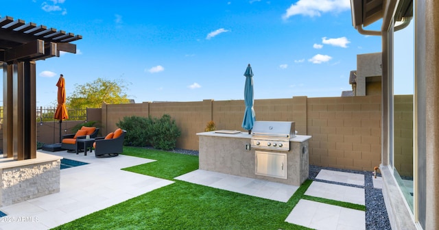 8149 E Jaeger St, Mesa, AZ 85207 - view of yard with area for grilling, a patio, and a pergola