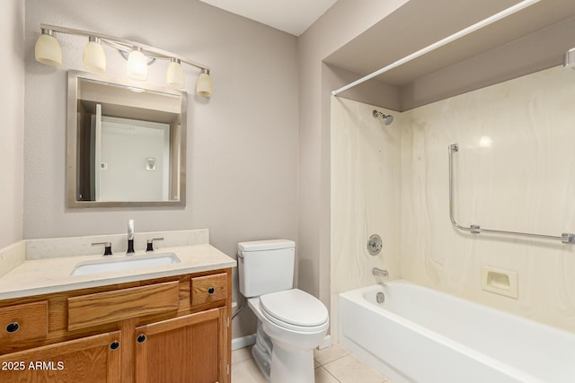 full bathroom featuring tile patterned flooring, shower / washtub combination, vanity, and toilet