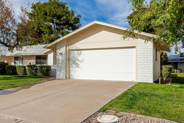 single story home with a garage and a front yard