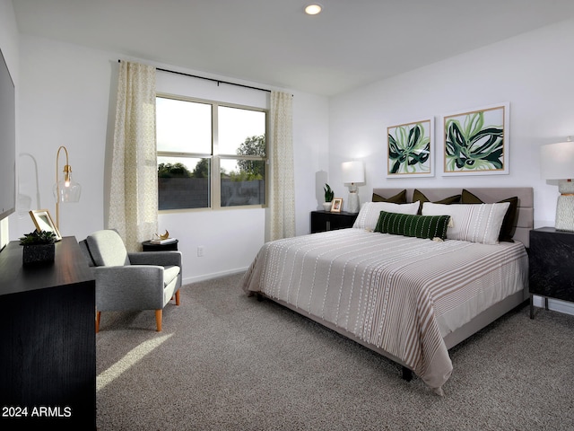 bedroom featuring recessed lighting, baseboards, and carpet floors