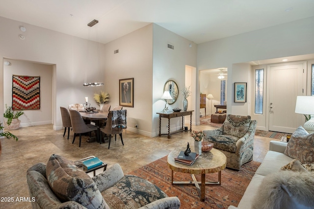 living area with baseboards