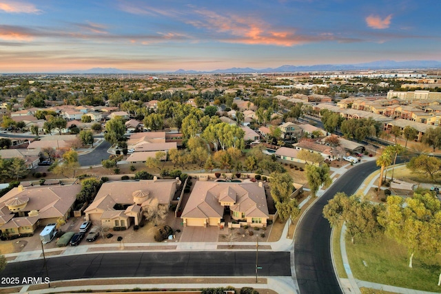 view of aerial view at dusk