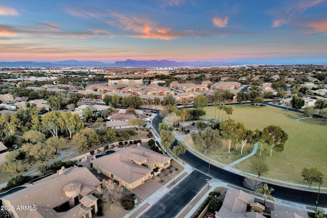 view of aerial view at dusk