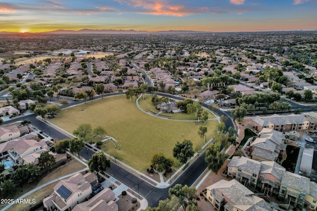 view of aerial view at dusk