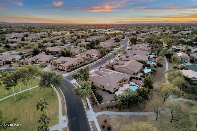 view of aerial view at dusk