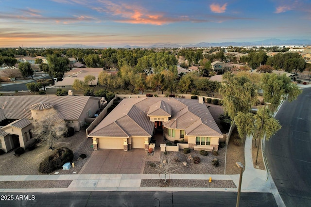 view of aerial view at dusk