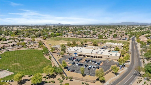 bird's eye view with a mountain view
