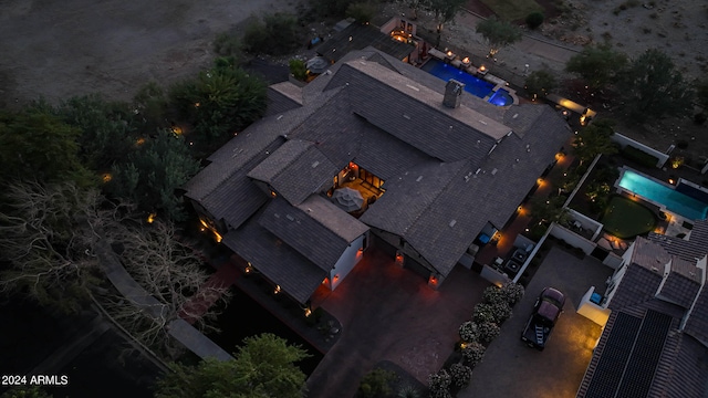 view of aerial view at twilight