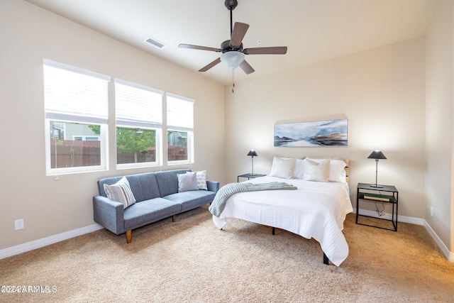 bedroom featuring carpet and ceiling fan