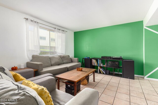 living room with light tile patterned floors