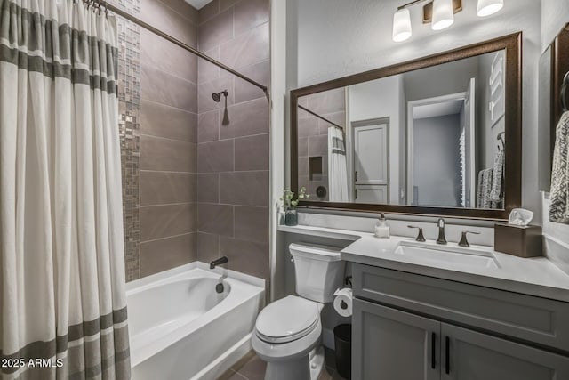 full bathroom featuring vanity, toilet, and shower / bath combo with shower curtain