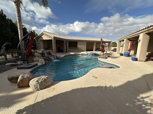 view of pool featuring a fenced in pool and a patio