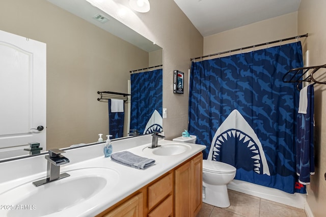 bathroom featuring tile patterned floors, visible vents, toilet, and a sink