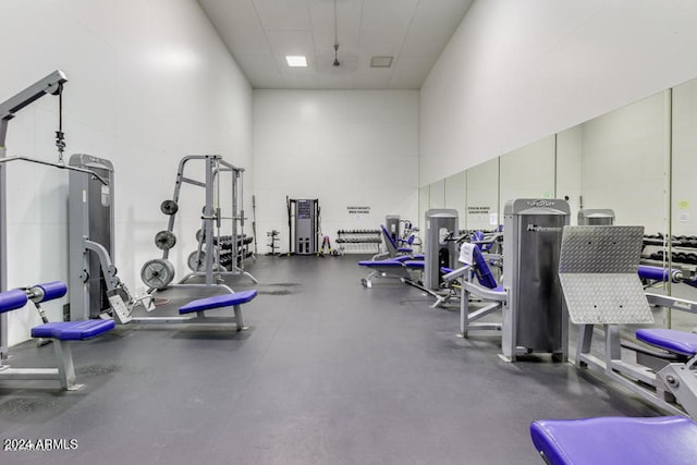 workout area with a towering ceiling