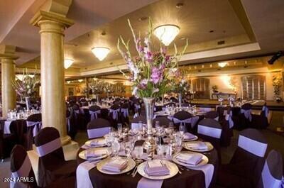 dining area with decorative columns