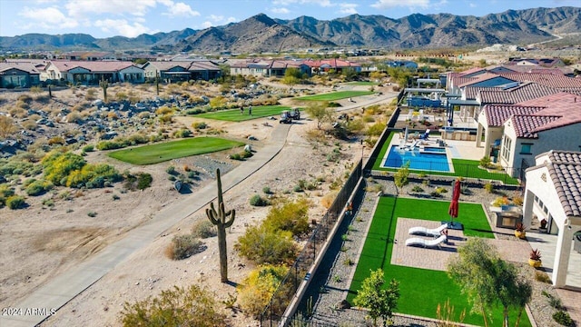 bird's eye view with a mountain view