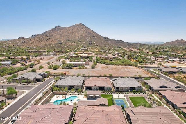 aerial view with a residential view and a mountain view