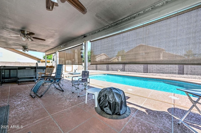 10806 W Adam Ave, Peoria, AZ 85373 - view of pool featuring ceiling fan, a patio area, and a fenced backyard