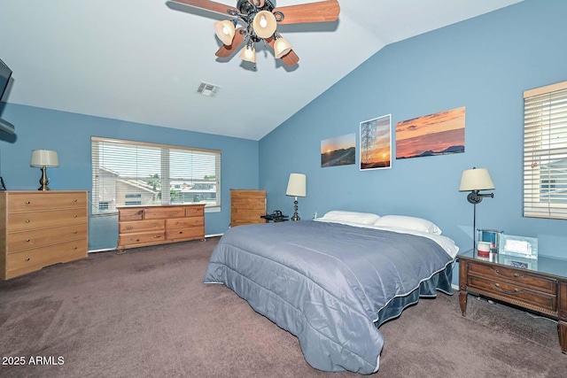 10806 W Adam Ave, Peoria, AZ 85373 - bedroom featuring carpet flooring, lofted ceiling, multiple windows, and ceiling fan