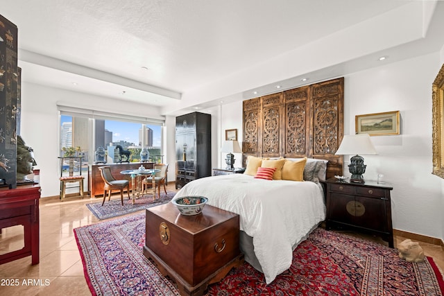 17 W Vernon Ave Unit 508, Phoenix, AZ 85003 - bedroom with access to exterior, light tile patterned flooring, recessed lighting, and a city view