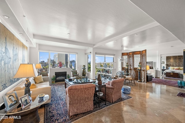 17 W Vernon Ave Unit 508, Phoenix, AZ 85003 - living room featuring a fireplace, recessed lighting, and a view of city