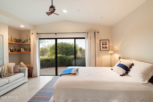 bedroom featuring vaulted ceiling and access to exterior