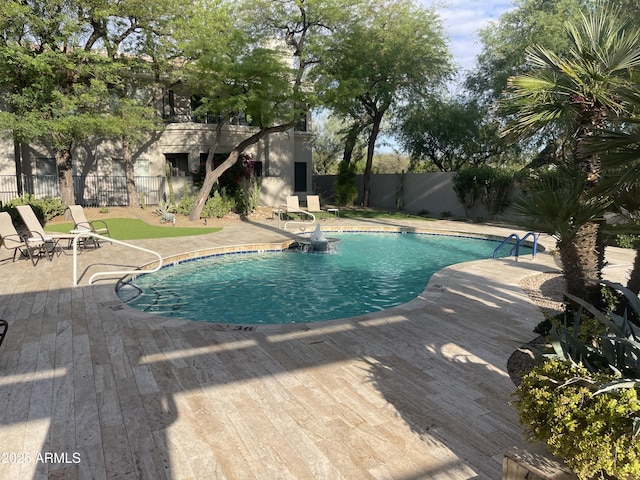 view of pool featuring a patio and a fenced backyard