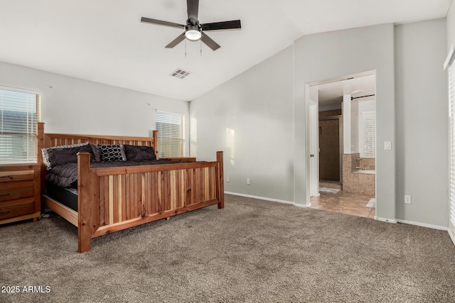 9350 W Williams St, Tolleson, AZ 85353 - bedroom featuring carpet, vaulted ceiling, ensuite bathroom, and a ceiling fan
