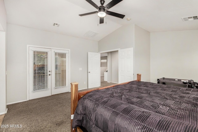 9350 W Williams St, Tolleson, AZ 85353 - carpeted bedroom featuring french doors, access to outside, vaulted ceiling, and ceiling fan