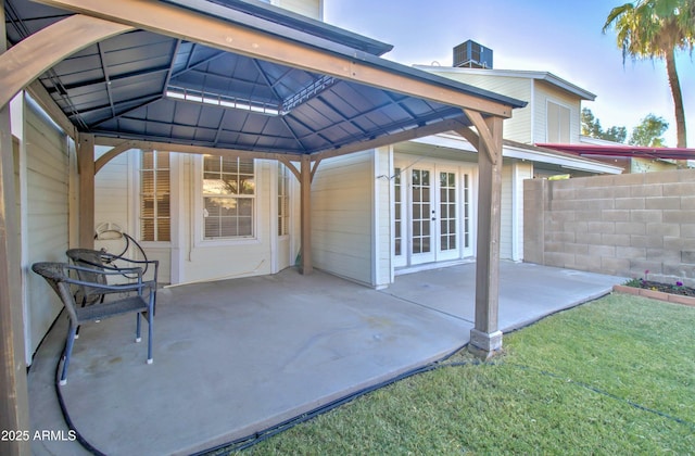 view of patio with a gazebo and french doors