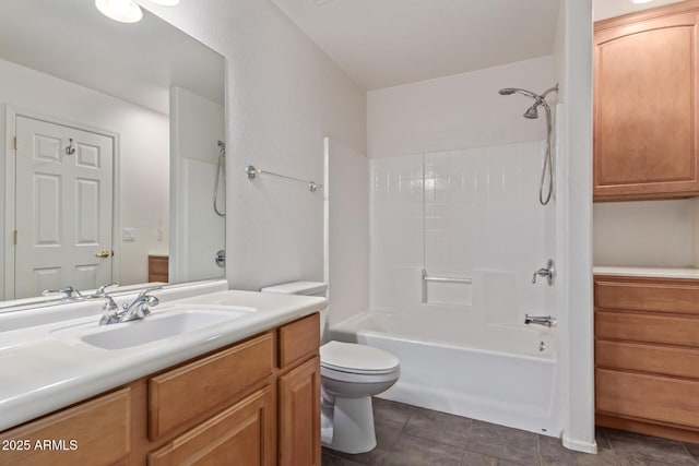 full bathroom featuring shower / bathtub combination, toilet, and vanity