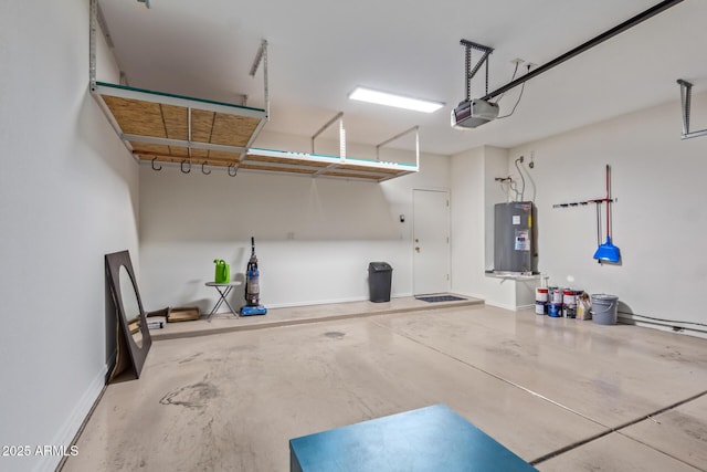 garage featuring a garage door opener and water heater