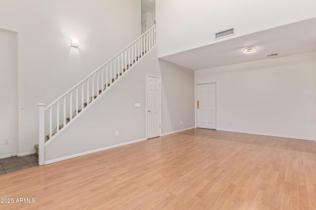 unfurnished living room with light hardwood / wood-style flooring