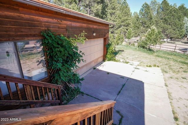 view of terrace with a garage