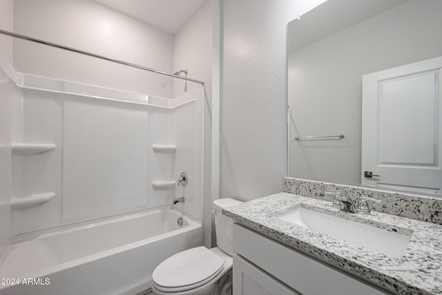 full bathroom with shower / tub combination, vanity, and toilet