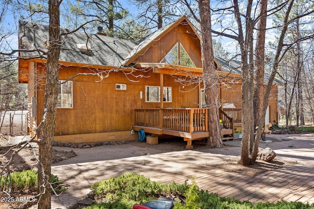 3123 S Indian Paint Ln, Pinetop, AZ 85935 - rear view of house with crawl space, roof with shingles, and a deck