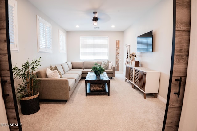 4226 E Coconino Pl, Chandler, AZ 85249 - living room featuring light carpet, baseboards, and recessed lighting