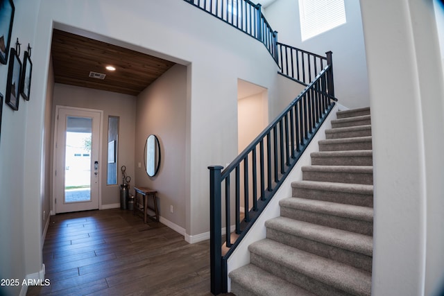 4226 E Coconino Pl, Chandler, AZ 85249 - entrance foyer with wood finished floors, stairway, wooden ceiling, baseboards, and recessed lighting