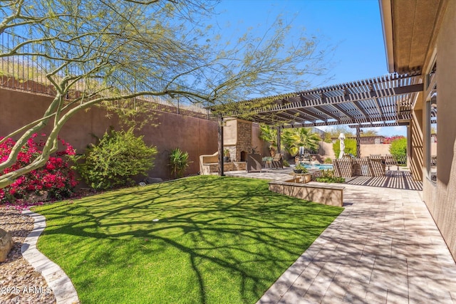 view of yard featuring a patio area, fence private yard, and a pergola