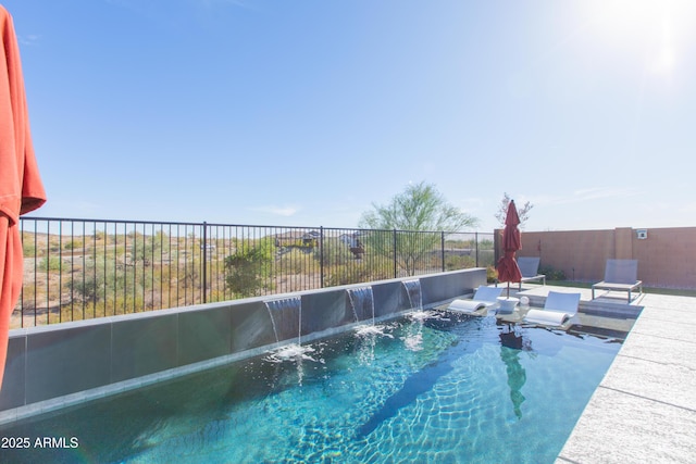 view of pool with pool water feature