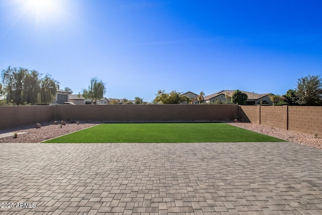 view of yard with a fenced backyard and a patio