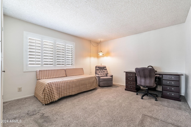 bedroom with carpet and a textured ceiling