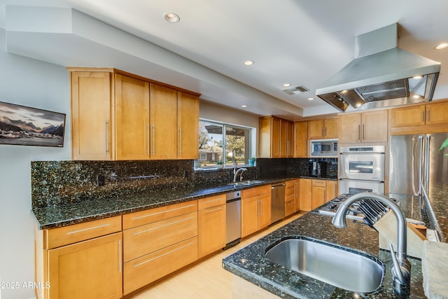 345 W Gardenia Dr, Phoenix, AZ 85021 - kitchen with a sink, island range hood, tasteful backsplash, and appliances with stainless steel finishes