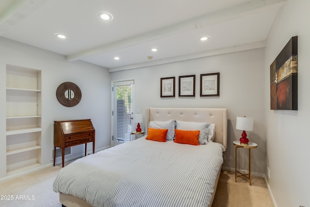 345 W Gardenia Dr, Phoenix, AZ 85021 - bedroom with baseboards, beamed ceiling, visible vents, and recessed lighting