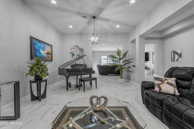 22837 E Silver Creek Ln, Queen Creek, AZ 85142 - living area featuring marble finish floor, visible vents, and recessed lighting