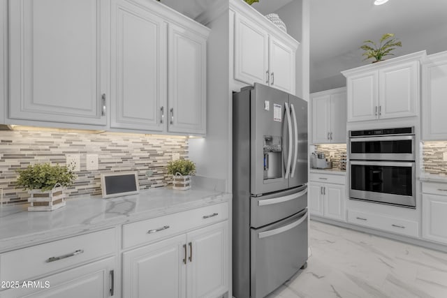 22837 E Silver Creek Ln, Queen Creek, AZ 85142 - kitchen featuring appliances with stainless steel finishes, marble finish floor, and white cabinets